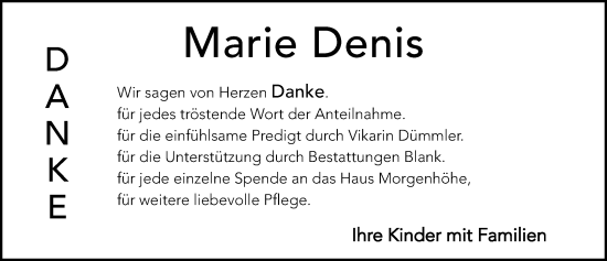 Traueranzeige von Marie Denis von Hersbrucker Zeitung Lokal