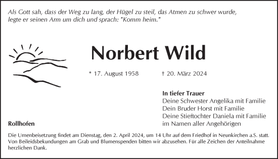 Traueranzeige von Norbert Wild von Pegnitz-Zeitung