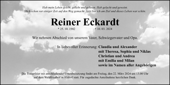Traueranzeige von Reiner Eckardt von Der Bote