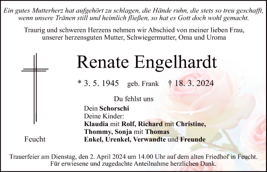 Traueranzeige von Renate Engelhardt von Der Bote