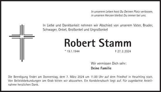Traueranzeige von Robert Stamm von Pegnitz-Zeitung