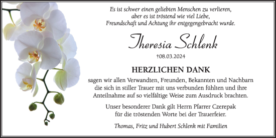 Traueranzeige von Theresia Schlenk von Hersbrucker Zeitung Lokal