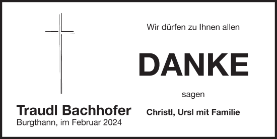 Traueranzeige von Traudl Bachhofer von Der Bote