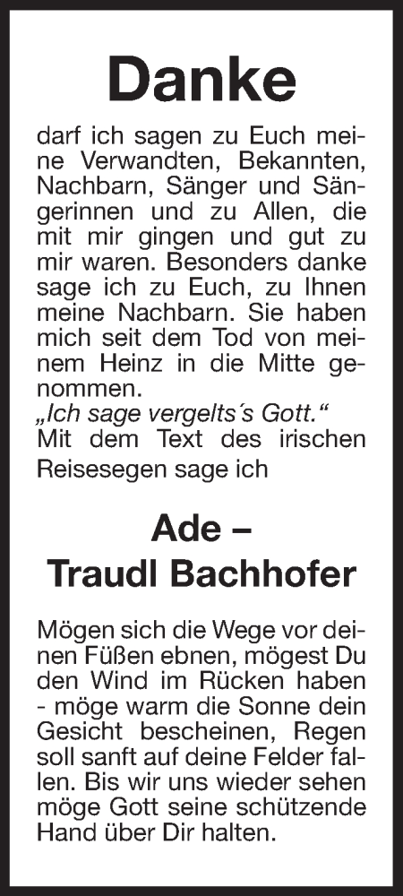 Traueranzeige von Traudl Bachhofer von Der Bote