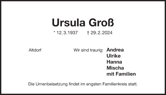 Traueranzeige von Ursula Groß von Der Bote