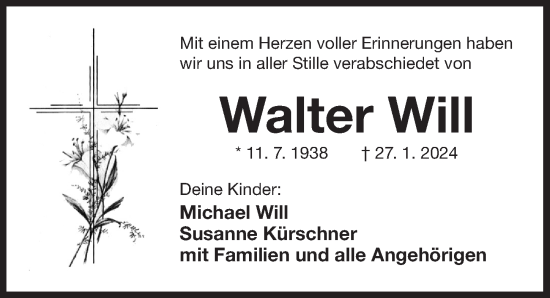 Traueranzeige von Walter Will von Der Bote