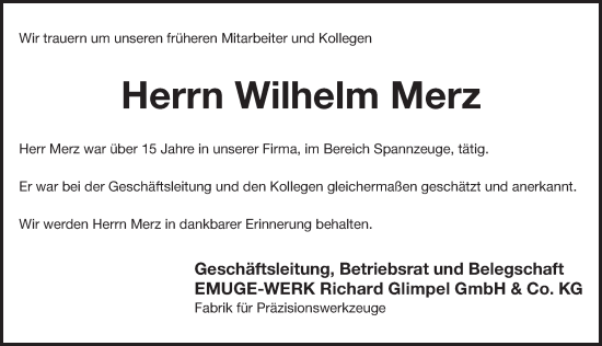 Traueranzeige von Wilhelm Merz von Pegnitz-Zeitung