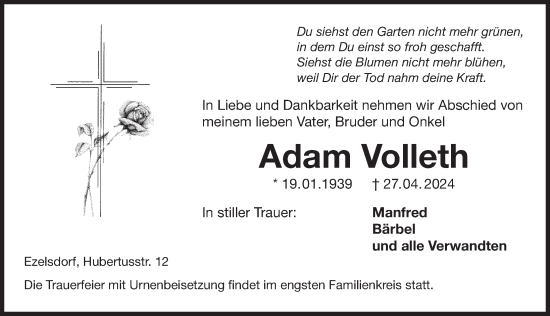 Traueranzeige von Adam Volleth von Der Bote