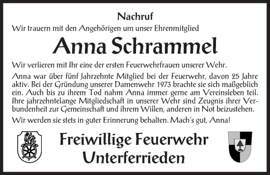 Traueranzeige von Anna Schrammel von Der Bote