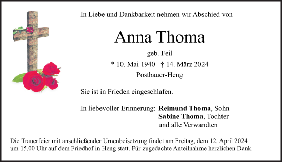 Traueranzeige von Anna Thoma von Der Bote