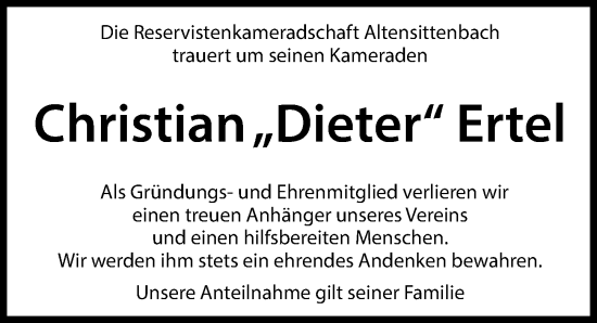 Traueranzeige von Christian Ertel von Hersbrucker Zeitung Lokal