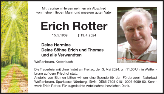 Traueranzeige von Erich Rotter von Der Bote