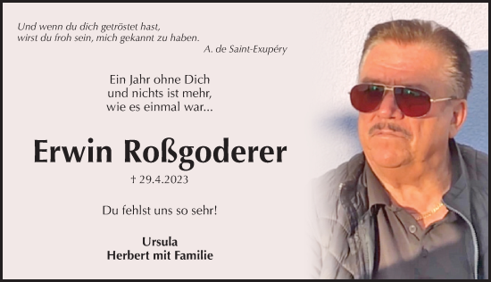 Traueranzeige von Erwin Roßgoderer von Pegnitz-Zeitung