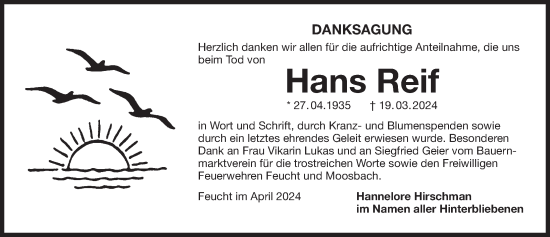 Traueranzeige von Hans Reif von Der Bote