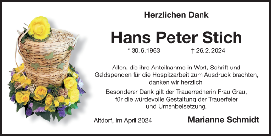 Traueranzeige von Hans Peter Stich von Der Bote