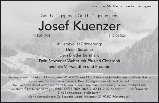 Traueranzeige von Josef Kuenzer von Pegnitz-Zeitung