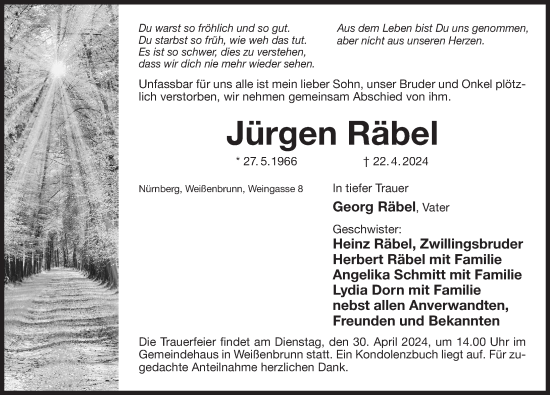 Traueranzeige von Jürgen Räbel von Der Bote