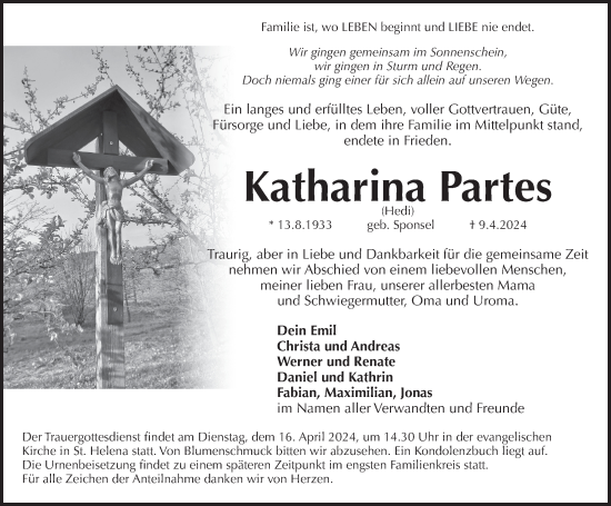 Traueranzeige von Katharina Partes von Pegnitz-Zeitung