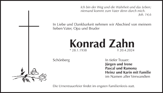 Traueranzeige von Konrad Zahn von Pegnitz-Zeitung