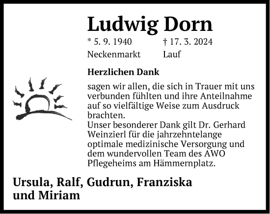 Traueranzeige von Ludwig Dorn von Pegnitz-Zeitung