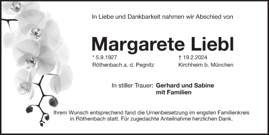Traueranzeige von Margarete Liebl von Pegnitz-Zeitung