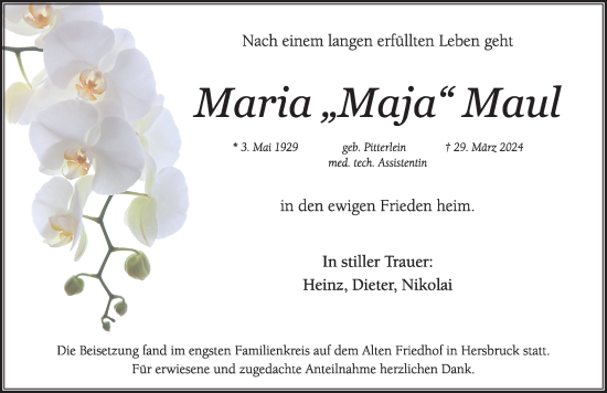 Traueranzeige von Maria Maul von Hersbrucker Zeitung Lokal