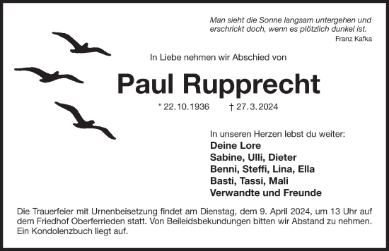 Traueranzeige von Paul Rupprecht von Der Bote