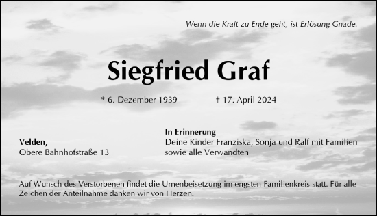 Traueranzeige von Siegfried Graf von Hersbrucker Zeitung Lokal