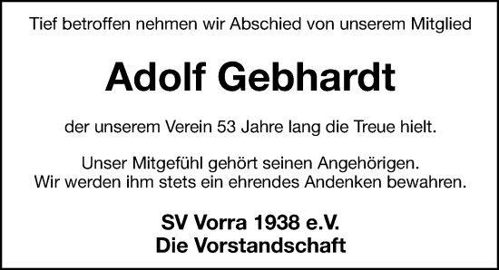 Traueranzeige von Adolf Gebhardt von Hersbrucker Zeitung Lokal