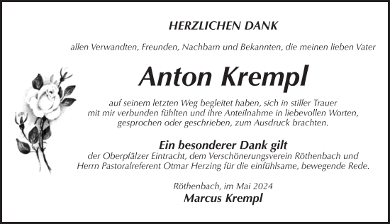 Traueranzeige von Anton Krempl von Pegnitz-Zeitung