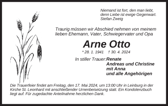 Traueranzeige von Arne Otto von Der Bote