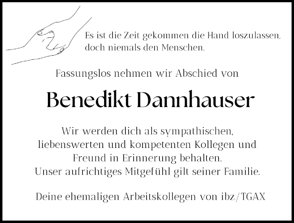  Traueranzeige für Benedikt Dannhauser vom 18.05.2024 aus Hersbrucker Zeitung Lokal