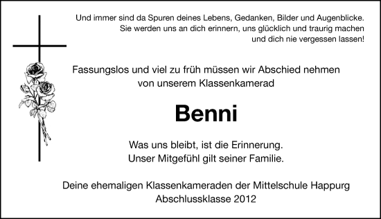 Traueranzeige von Benni  von Hersbrucker Zeitung Lokal