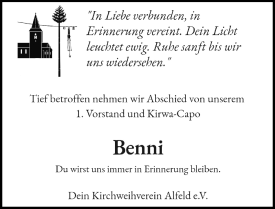 Traueranzeige von Benni  von Hersbrucker Zeitung Lokal