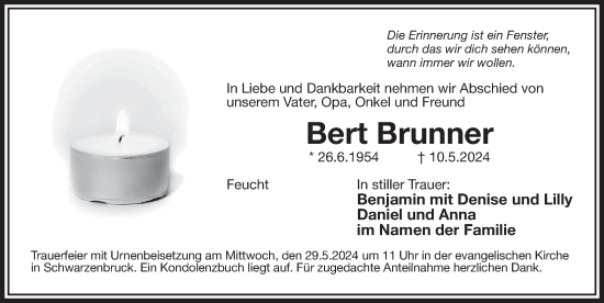 Traueranzeige von Bert Brunner von Der Bote