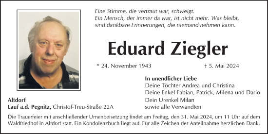 Traueranzeige von Eduard Ziegler von Der Bote