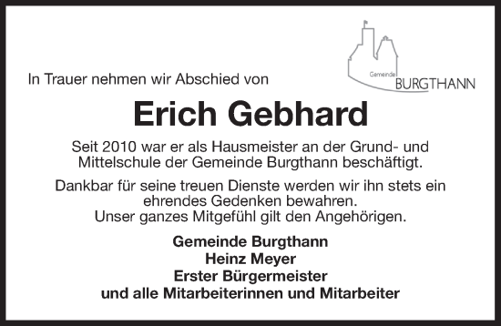 Traueranzeige von Erich Gebhard von Der Bote