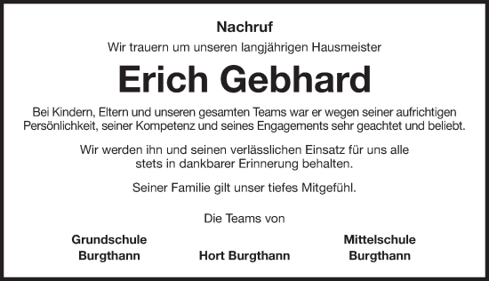 Traueranzeige von Erich Gebhard von Der Bote