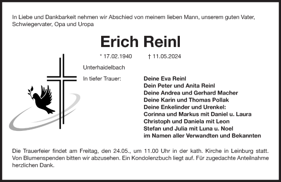 Traueranzeige von Erich Reinl von Der Bote
