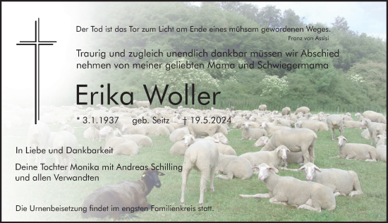 Traueranzeige von Erika Woller von Pegnitz-Zeitung