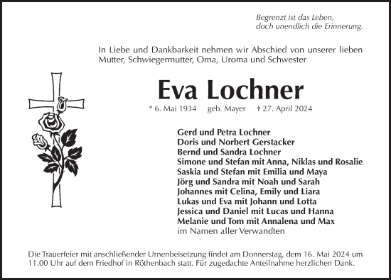 Traueranzeige von Eva Lochner von Pegnitz-Zeitung