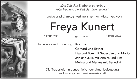 Traueranzeige von Freya Kunert von Pegnitz-Zeitung