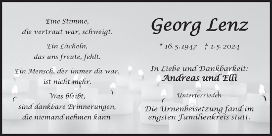 Traueranzeige von Georg Lenz von Der Bote