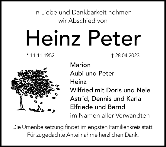 Traueranzeige von Heinz Peter von Hersbrucker Zeitung Lokal