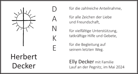 Traueranzeige von Herbert Decker von Pegnitz-Zeitung