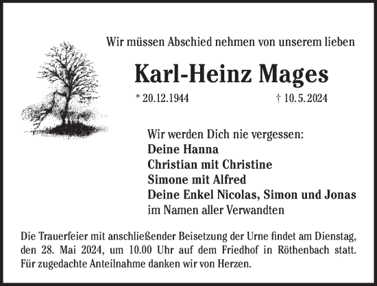 Traueranzeige von Karl-Heinz Mages von Pegnitz-Zeitung