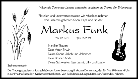 Traueranzeige von Markus Funk von Hersbrucker Zeitung Lokal