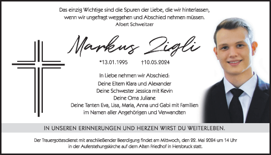 Traueranzeige von Markus Zigli von Hersbrucker Zeitung Lokal