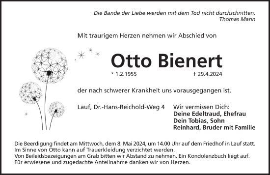 Traueranzeige von Otto Bienert von Pegnitz-Zeitung
