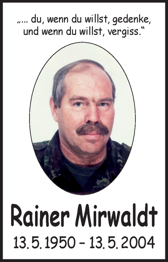 Traueranzeige von Rainer Mirwaldt von Der Bote